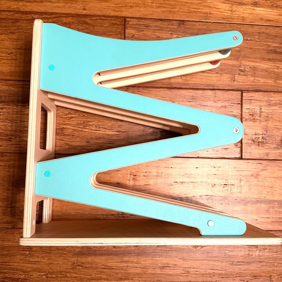 Lovevery Wooden Ramp Racer Toy with Teal and Natural Finish - Picture 1 of 7